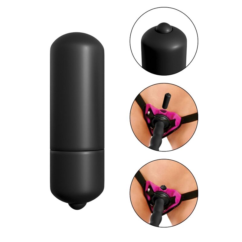 Set Strap On, Fetish Fantasy Series - Vibrating Strap On, Bullet Wireless cu Viteze Multiple, 16.5 CM Mov