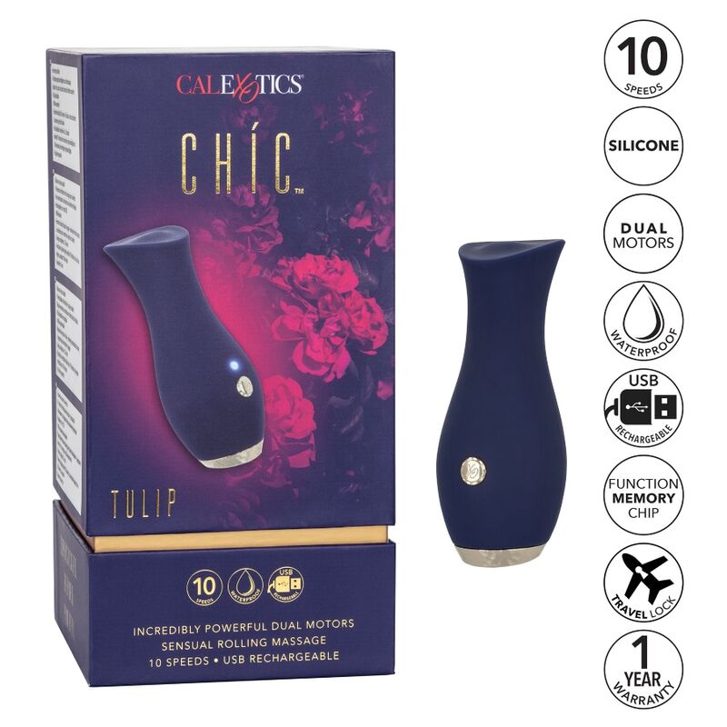 Vibrator, CalExotics - Chic Tulip, Reincarcabil prin USB, Albastru