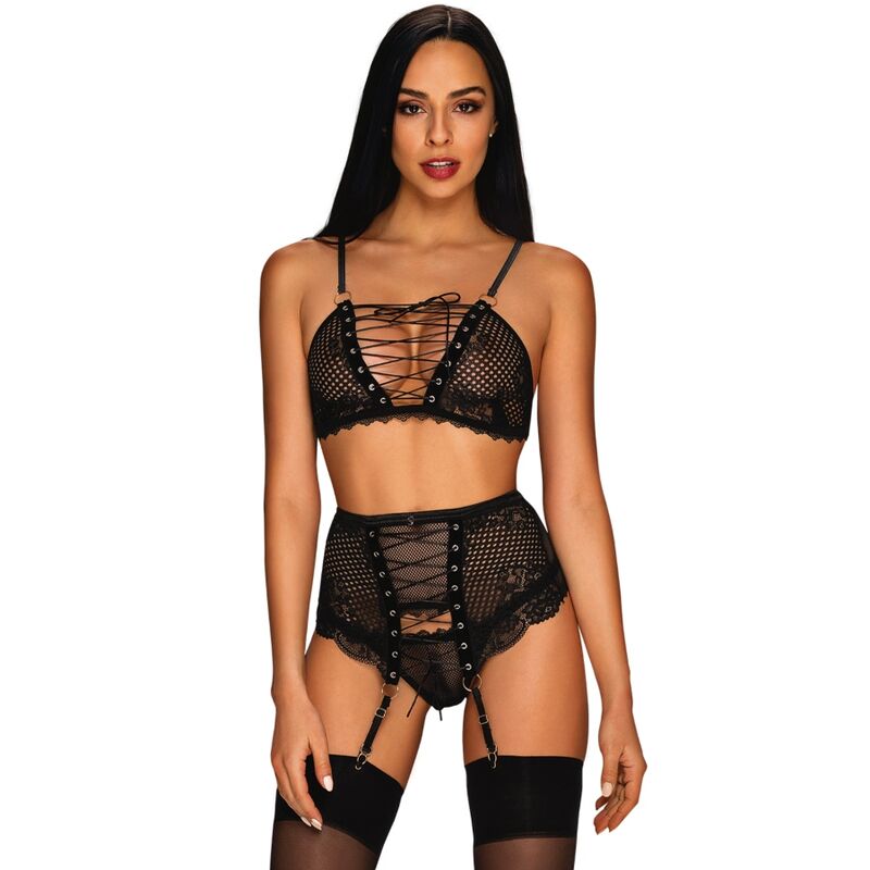 Set Trei Piese, Obsessive - Basitta, Sireturi Tip Corset, S/M Negru