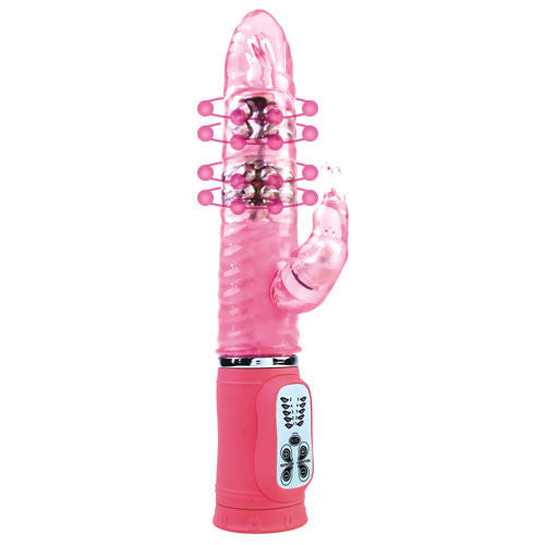 Vibrator Rotator, Baile - Cute Passion Bunny 10F, 10 Functii de Vibratie si Rotire, 27 CM Roz