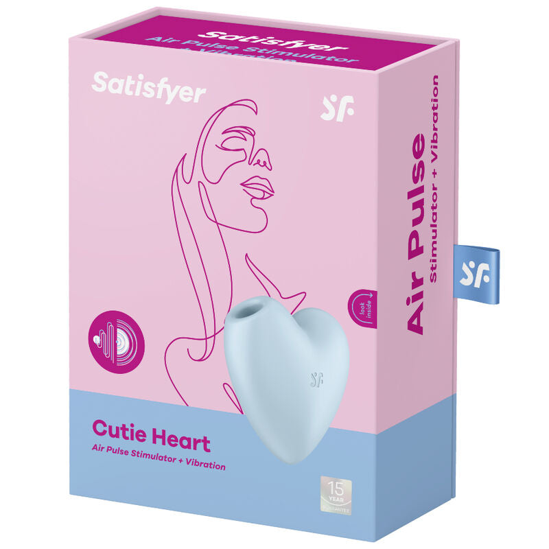 Stimulator Aer, Satisfyer - Cutie Heart, 2 Motoare Controlabile Separat, Albastru