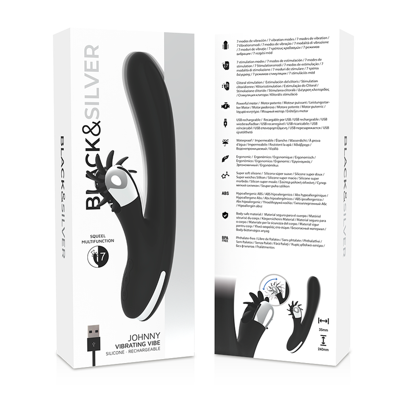 Vibrator, Black&Silver - Bunny Johnny Vibrating Vibe, Reincarcabil USB, Negru Argintiu