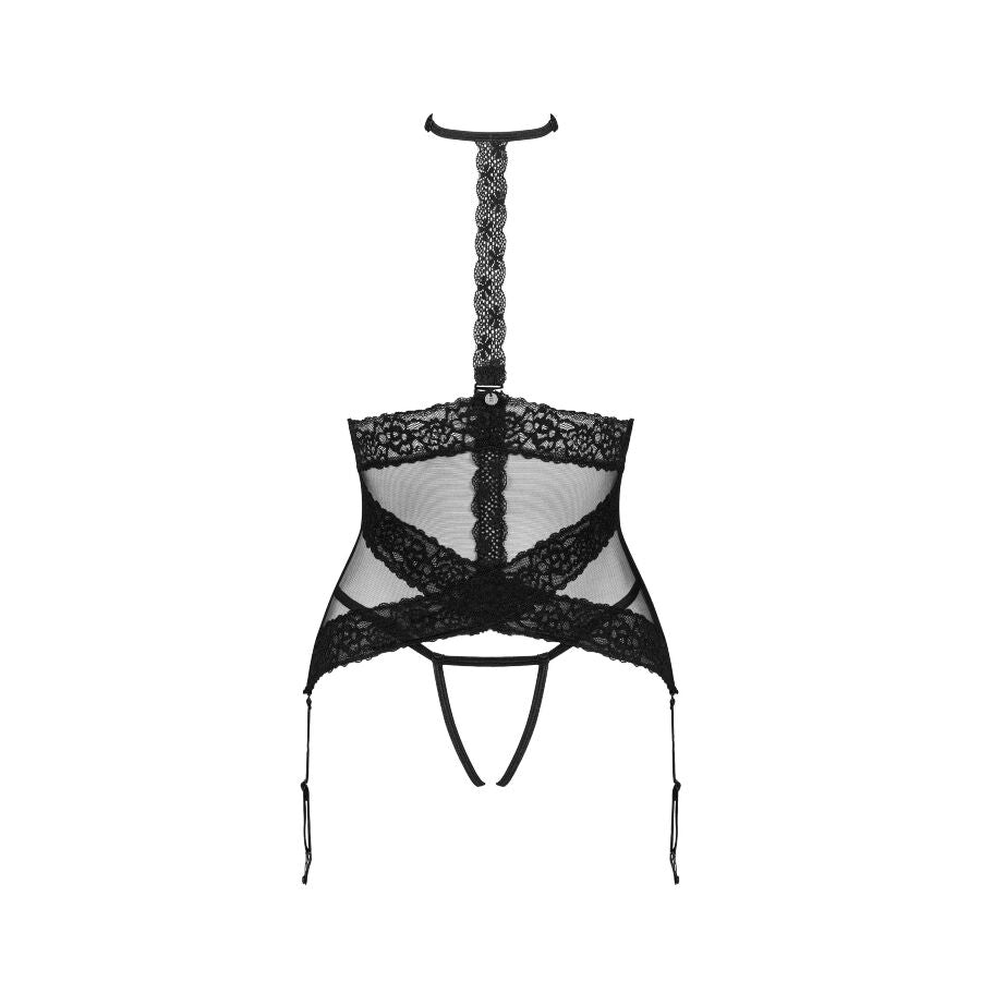 Corset, Obsessive - Lacrisia, cu Choker si Tanga Deschisa, XL/XXL Negru