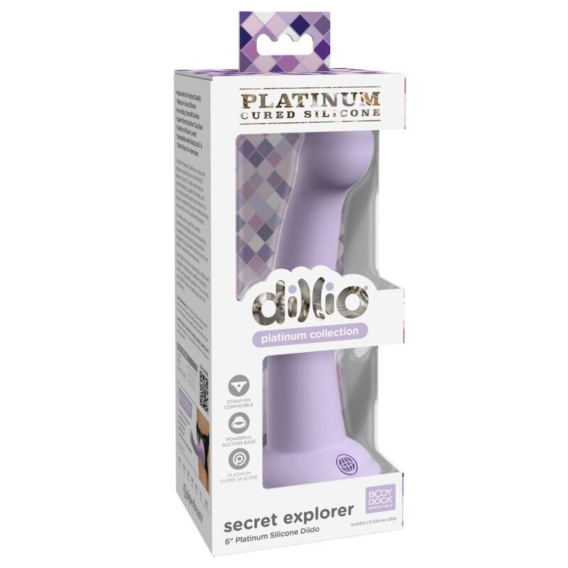 Dildo, Dillio - Secret Explorer, Silicon Tratat cu Platina, 15,24 CM Violet
