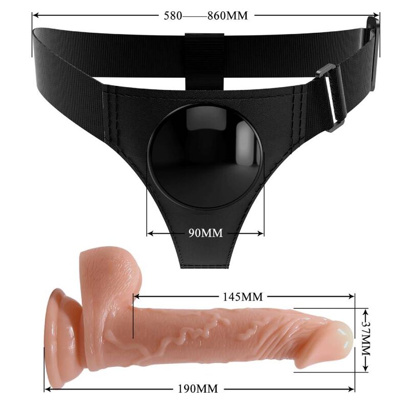 Dildo, Pretty Love - Harness Briefs Kevin, Rezistent la Apa, 19 CM Natural