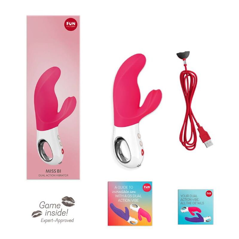 Vibrator Dual, Fun Factory - Miss Bi, 2 Motoare Independente, Roz Alb