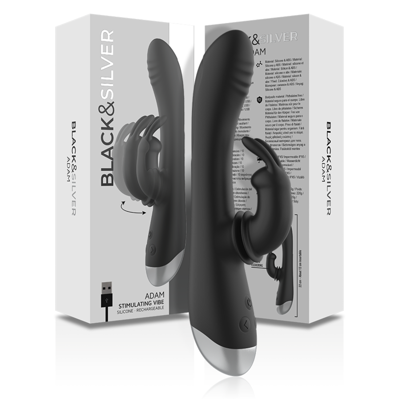 Stimulator Rabbit, Black&Silver - Adam, Reincarcabil, Negru