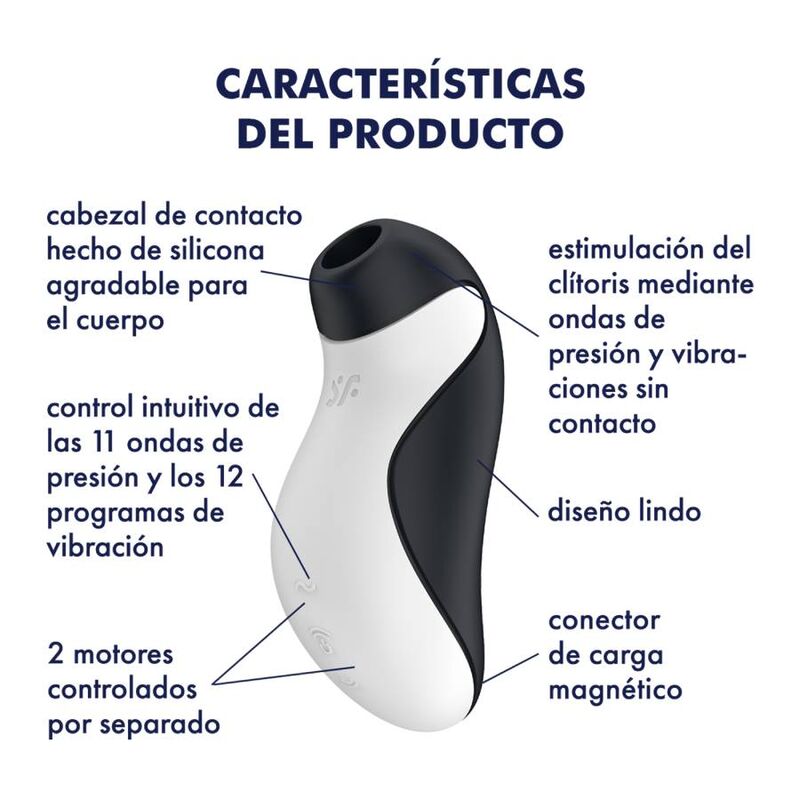 Stimulator cu Aer Pulsatoriu si Vibratii, Satisfyer - Orca, Motoare Independente, Negru/Alb