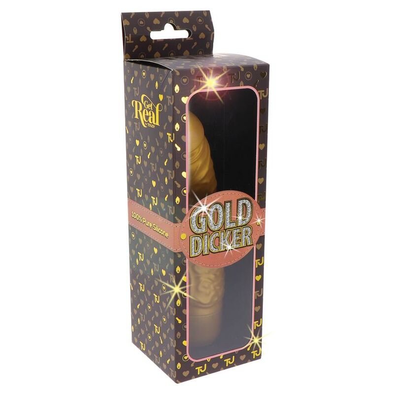 Vibrator, Get Real - Gold Dicker Original, Vibratii Puternice cu Viteze Multiple, Auriu