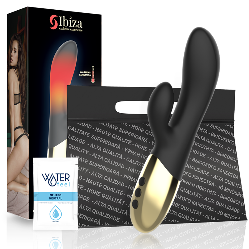 Vibrator Rabbit, Ibiza - Heating Rabbit, cu Functie de Incalzire, Negru si Auriu