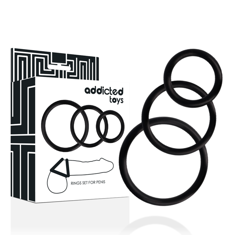 Set Inele pentru Penis, Addicted Toys, Cauciuc Super Elastic, Negru