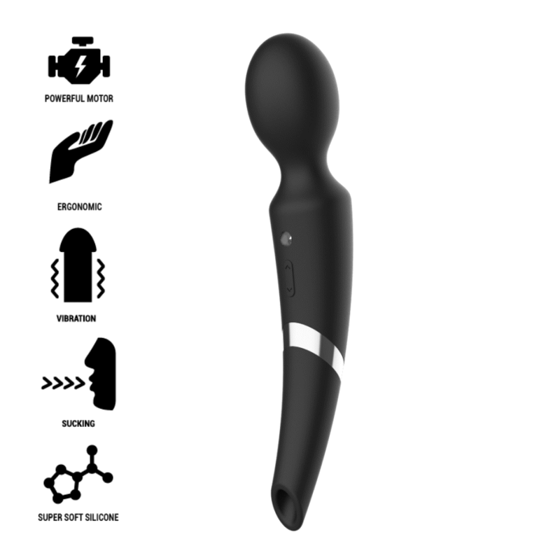 Vibrator Reincarcabil din Silicon, Black&Silver - Beck, Vibratii si Suctiune, Negru