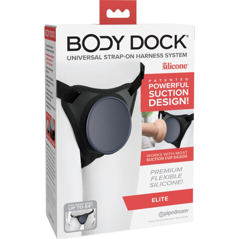 Ham pentru Strap On, Pipedreams - Body Dock Elite, Sistem cu Ventuza Fara Inele si Capse, Talie Pana la 137 CM