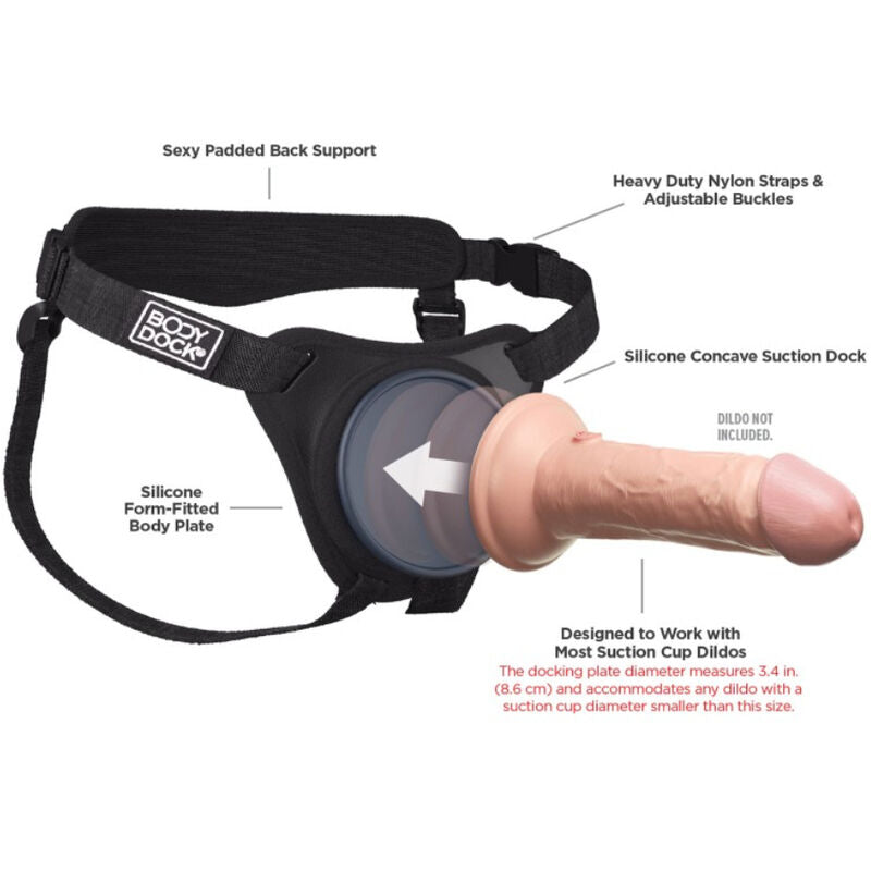 Ham pentru Strap On, Pipedreams - Body Dock Elite, Sistem cu Ventuza Fara Inele si Capse, Talie Pana la 137 CM