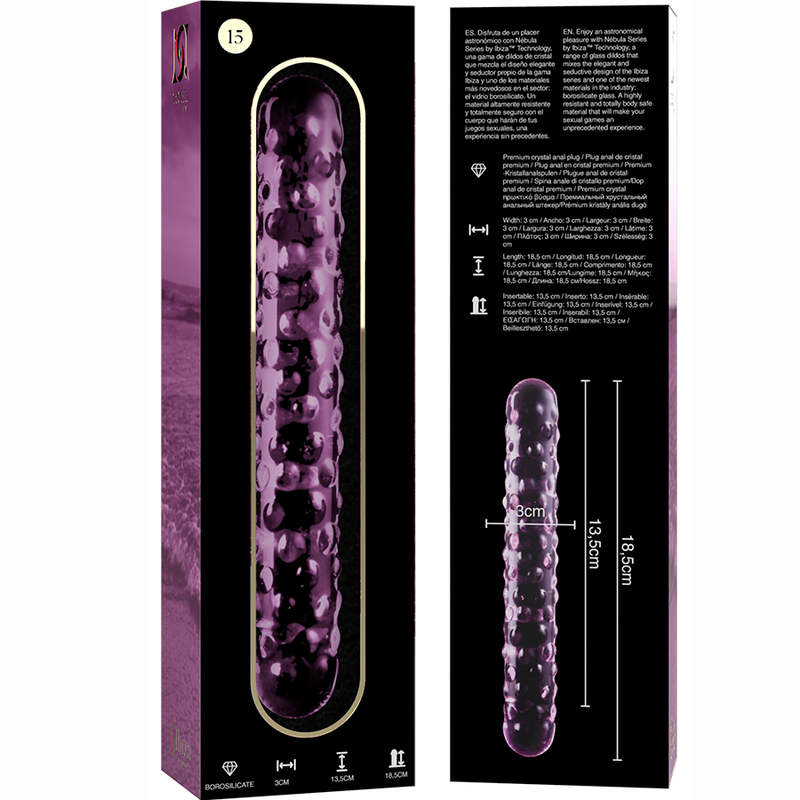 Dildo, Ibiza - Nebula Series Model 15, Sticla Borosilicata, 18.5 CM D - 3 CM Transparent