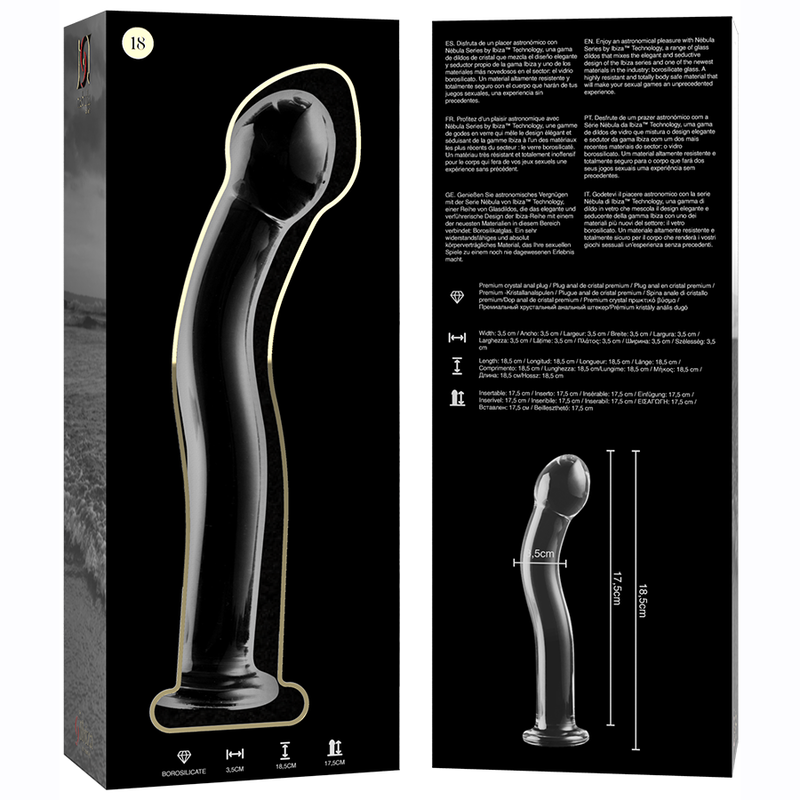 Dildo, Ibiza - Nebula Series Model 18, Sticla Borosilicata, Transparent 18.5 CM D - 3.5 CM