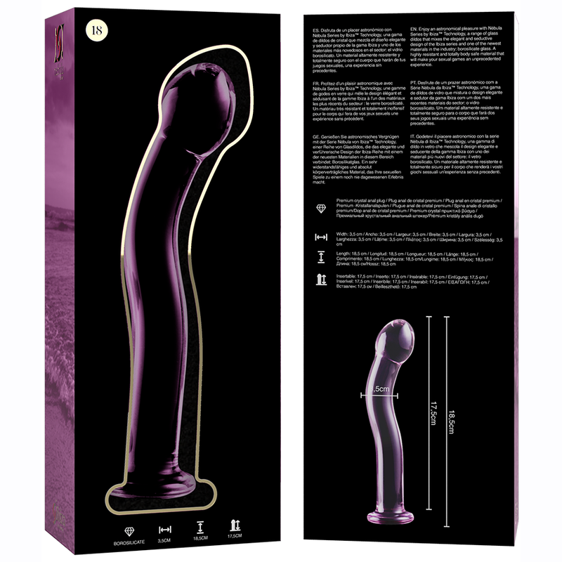 Dildo, Ibiza - Nebula Series Model 18, Sticla Borosilicata, Transparent 18.5 CM D - 3.5 CM