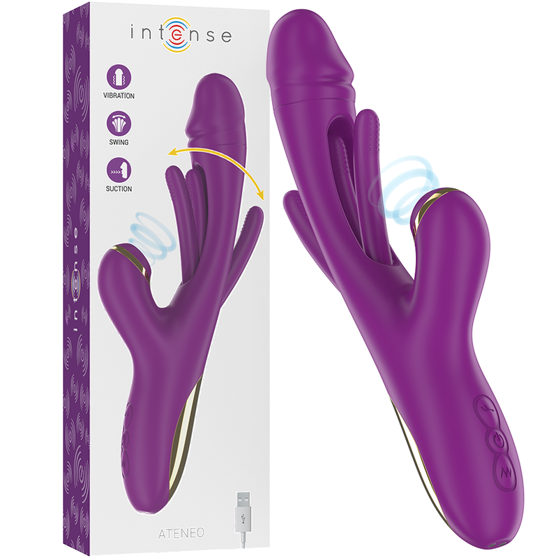 Vibrator Multifunctional, Intense - Ateneo, Reincarcabil 7 Vibratii cu Miscare de Leganare si Suctiune, Mov