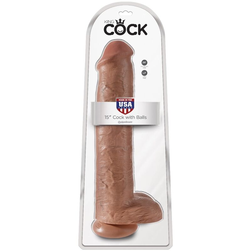 Dildo, King Cock - Realistic Penis cu Testicule, Baza cu Ventuza, 34.2 CM Caramel