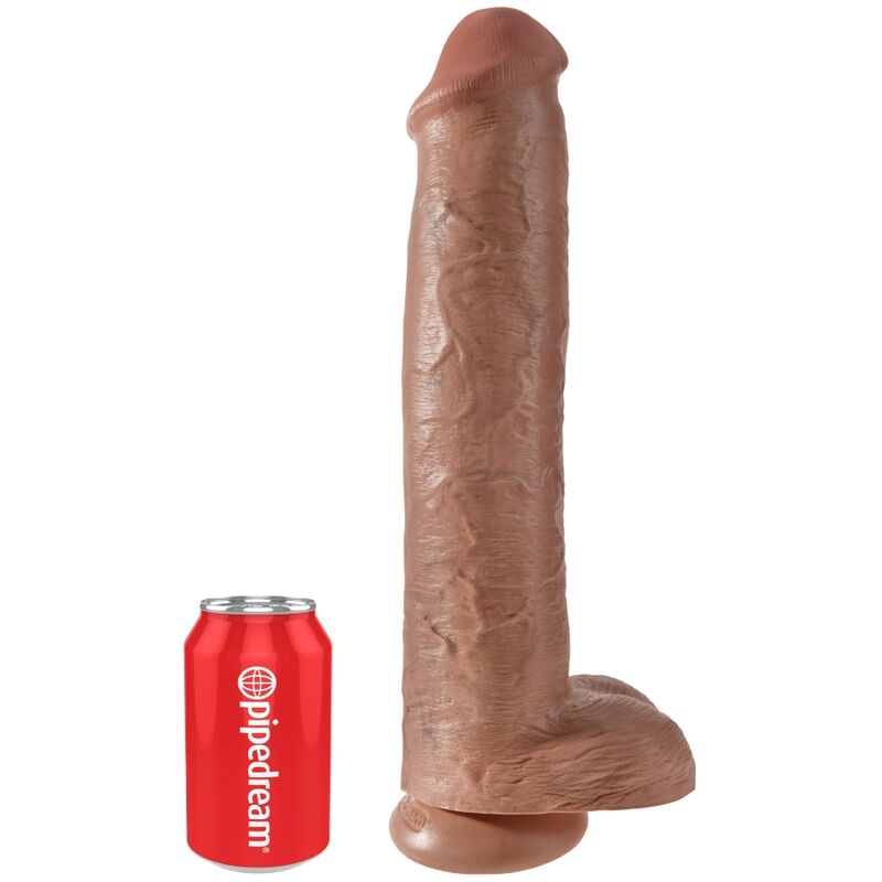 Dildo, King Cock - Realistic Penis cu Testicule, Baza cu Ventuza, 34.2 CM Caramel