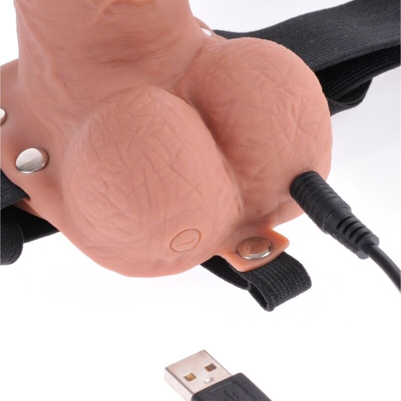 Strap On cu Ham, Pipedream - Fetish Fantasy Series Rechargeable Hollow Harness With Balls, Dildo Realistic, 17.8 CM