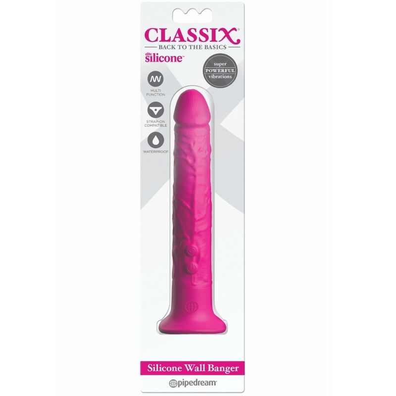 Dildo, Classix - Wall Banger, cu Vibratii si Ventuza, 15 CM Roz