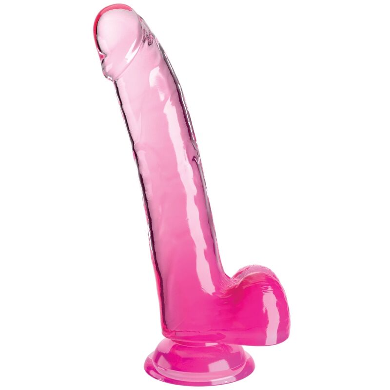 Dildo, King Cock - Clear, cu Testicule, 20.3 CM Roz