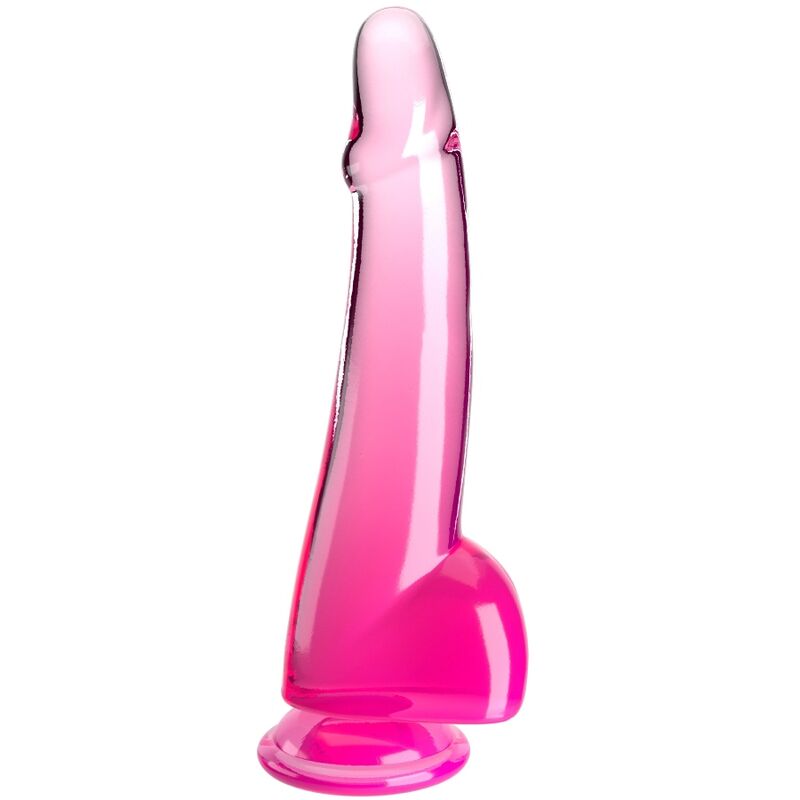 Dildo, King Cock - Clear, cu Testicule, 19 CM Roz