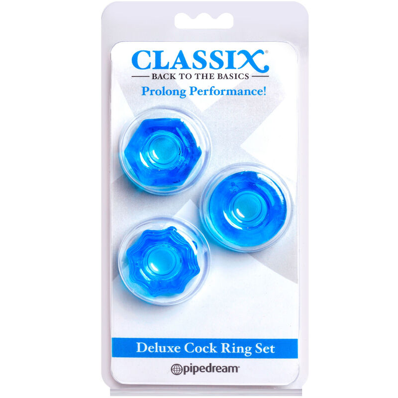 Inele pentru Penis, Classix - Set de 3 Inele, TPE Ultra Elastic, Albastru