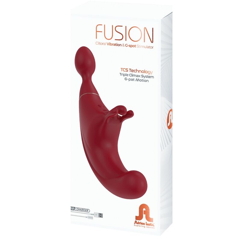 Stimulator Triplu pentru Clitoris si Punctul G, Adrien Lastic - Fusion, 9 Moduri de Vibratie, Rosu