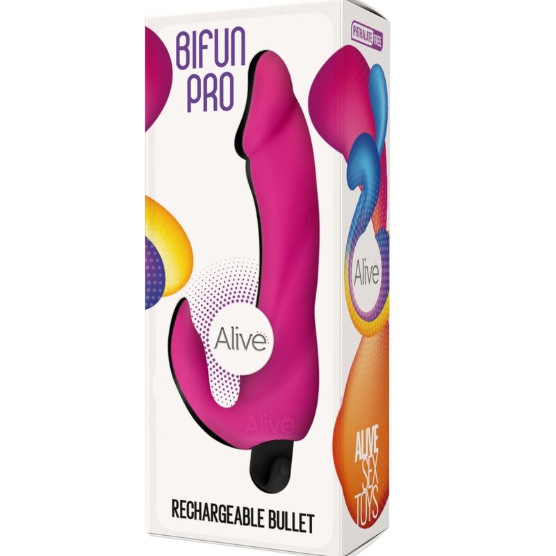 Vibrator Dildo, Alive - Bifun Pro, Reincarcabil, 14.9 CM Roz