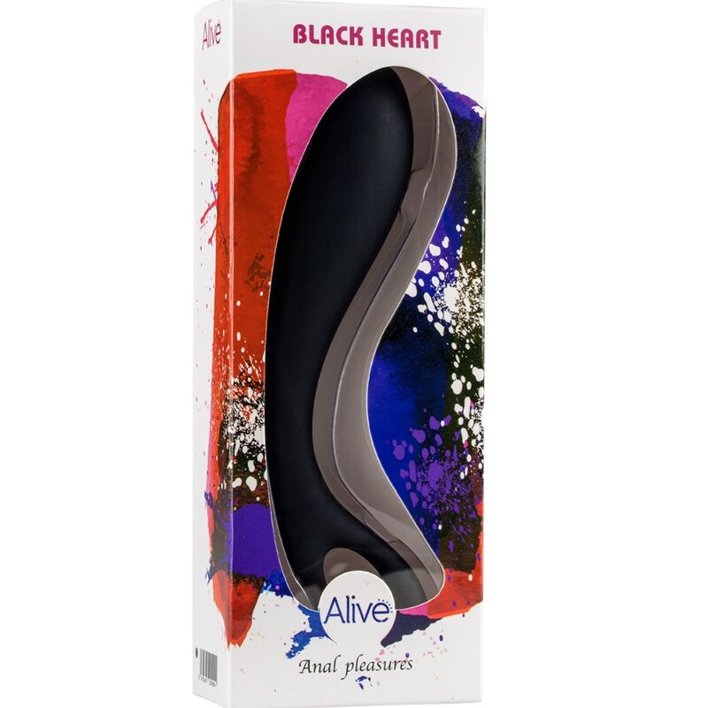 Vibrator Anal, Alive - Black Heart, Silicon Matasos, 15 CM / Negru