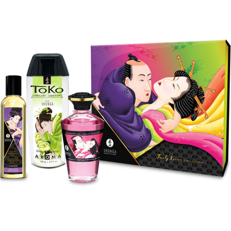 Kit Cosmetice Erotice, Shunga - Fruity Kisses Collection, Arome Fructate, 3 Piese