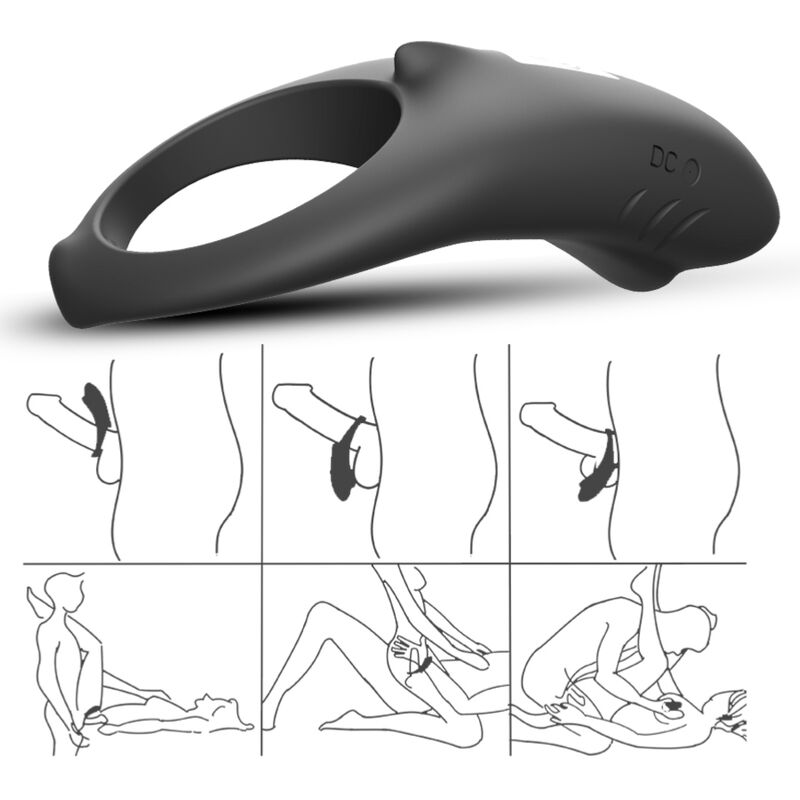Inel Vibrator pentru Cupluri, Armony - Shark, cu Telecomanda si 9 Moduri de Vibratie, Negru