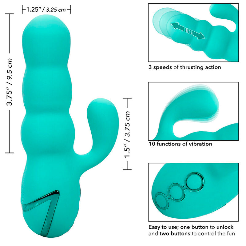 Vibrator Rabbit, CalExotics - California Dreaming Del Mar Diva, 10 Functii de Vibratii si 3 Viteze de Impingere, Aqua Green
