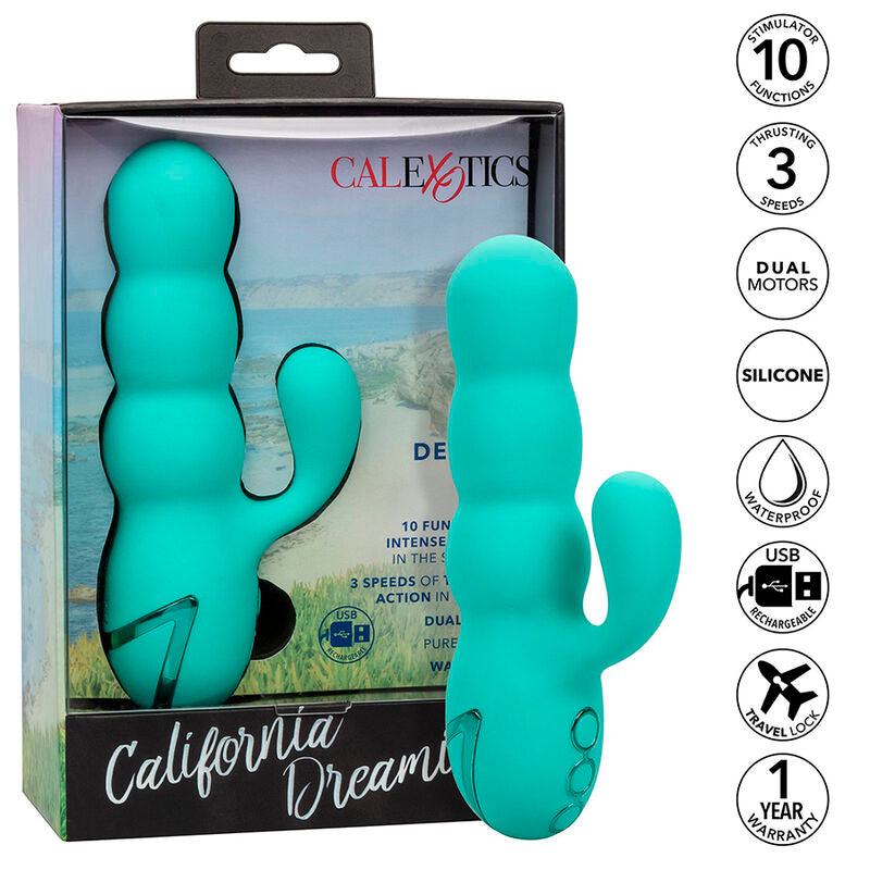 Vibrator Rabbit, CalExotics - California Dreaming Del Mar Diva, 10 Functii de Vibratii si 3 Viteze de Impingere, Aqua Green