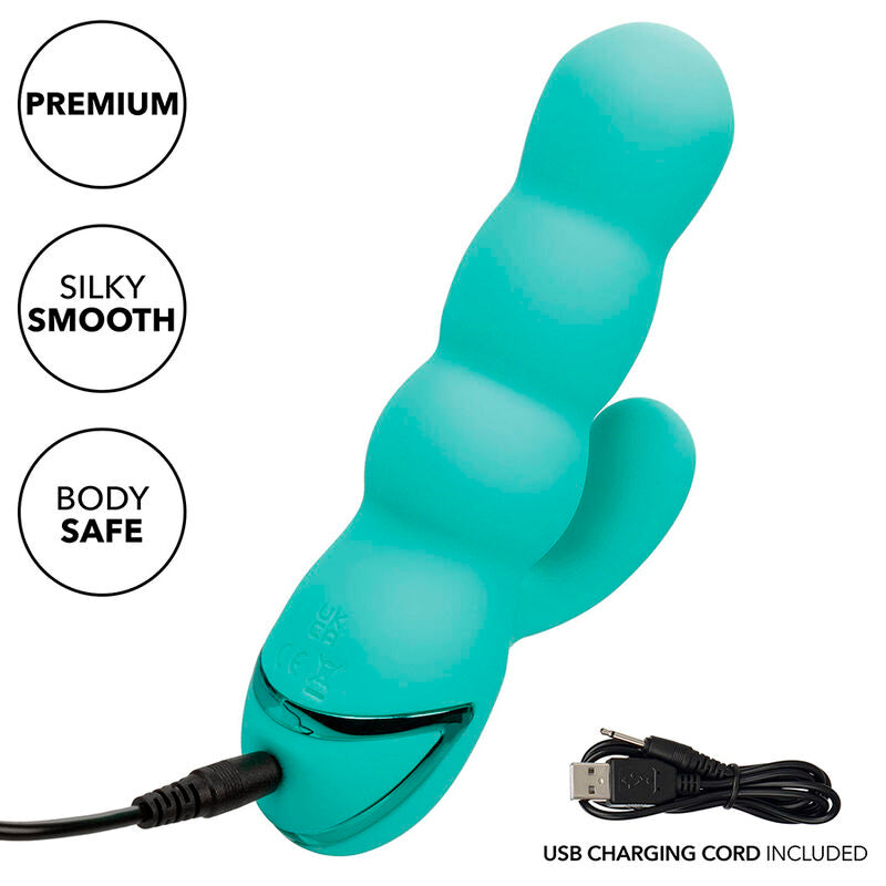 Vibrator Rabbit, CalExotics - California Dreaming Del Mar Diva, 10 Functii de Vibratii si 3 Viteze de Impingere, Aqua Green