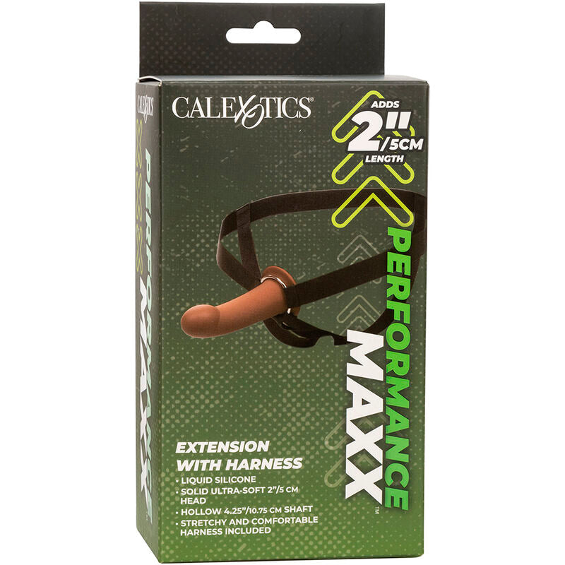 Extensie, CalExotics - Performance Maxx Extension cu Harness, Silicon Lichid Premium, Brown Skin