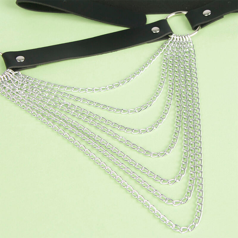 Curea din Piele, Subblime - Leather Chainbelt, cu Lanturi, One Size Negru