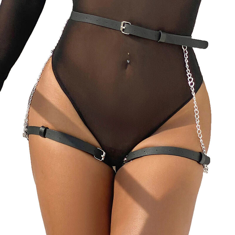 Ham Piele, Subblime - Leather Belt Harness, Curea cu Lant, Negru One Size