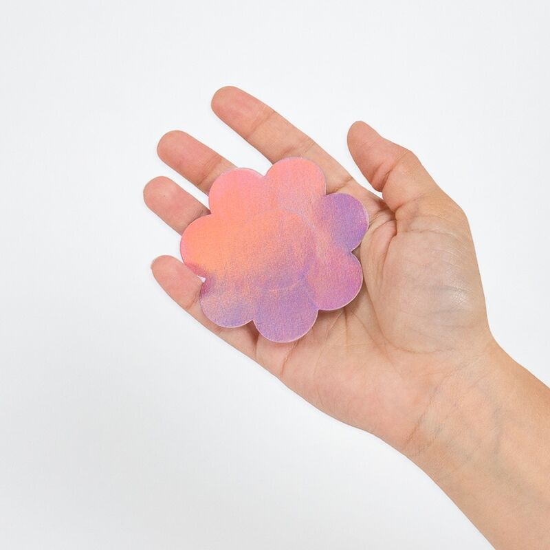 Acoperitoare pentru Sfarcuri, Secret Play - Wow Boobs Flower, Holografic, Set 2 Perechi Argintiu si Roz