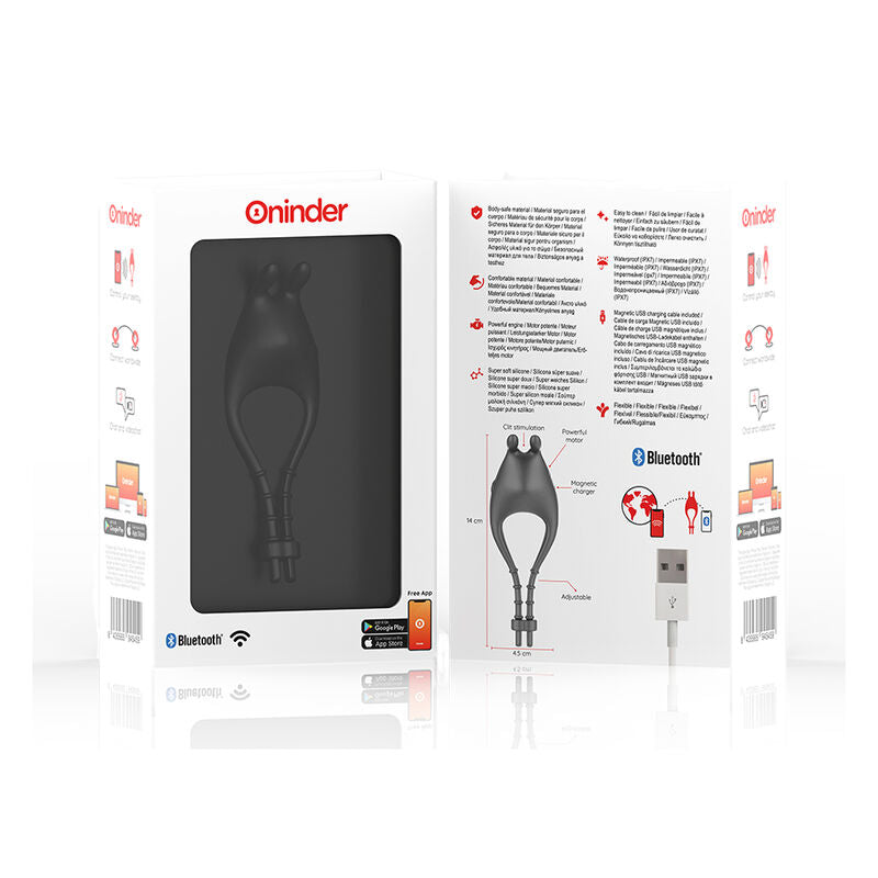 Inel Vibrator, Oninder - Pampa, Ajustabil Reincarcabil 10 Viteze cu Control prin Aplicatie si Stimulator Clitoris, Negru