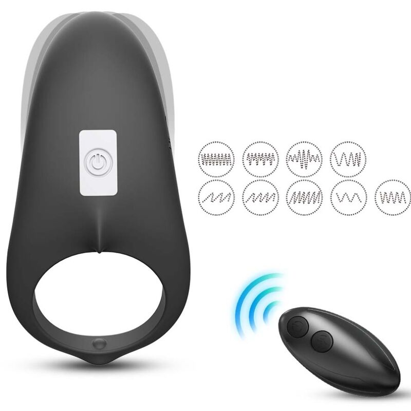 Inel Vibrator pentru Cupluri, Armony - Shark, cu Telecomanda si 9 Moduri de Vibratie, Negru