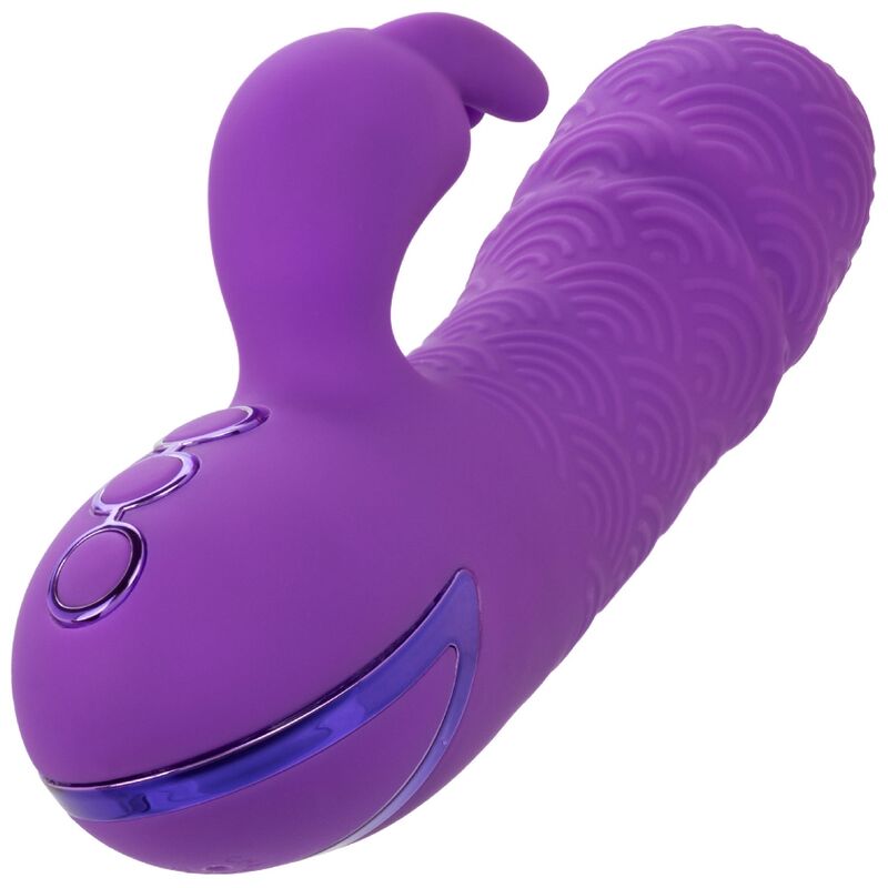 Vibrator Rabbit, CalExotics - California Dreaming Manhattan Beach Marvel, Stimulator Dual cu Vibratii si Impingere, Mov