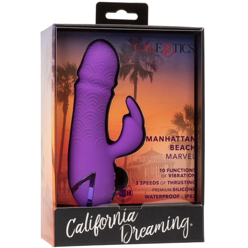 Vibrator Rabbit, CalExotics - California Dreaming Manhattan Beach Marvel, Stimulator Dual cu Vibratii si Impingere, Mov