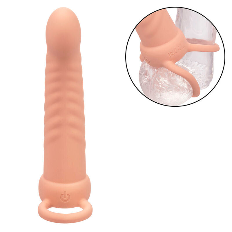 Strap On Dual, CalExotics - Maxx Ribbed Dual Penetrator, 10 Vibratii, Nud
