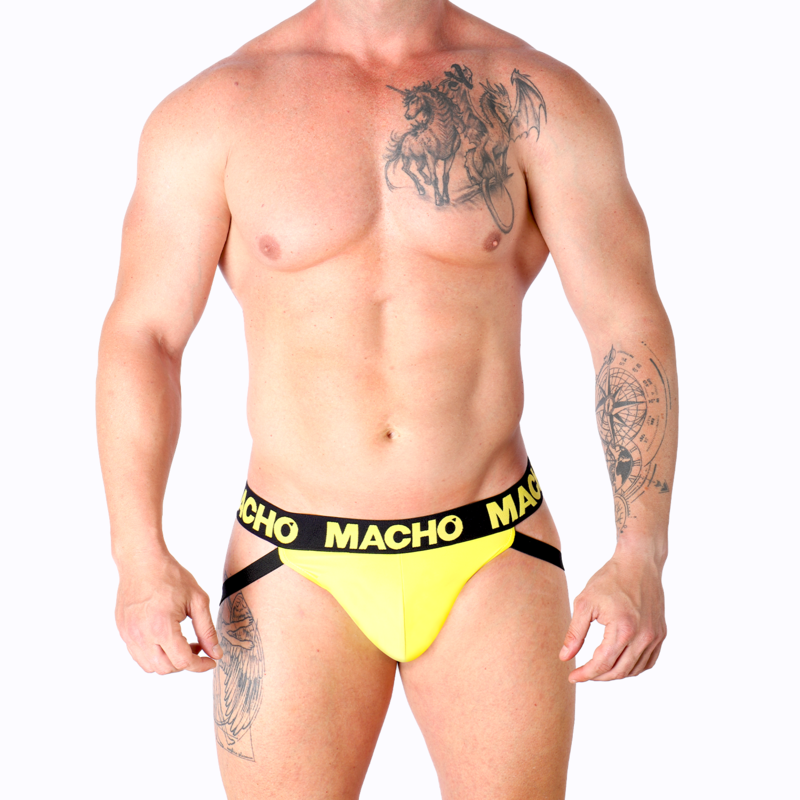 Jockstrap, Macho - MX25A, Lycra cu Fund Deschis, Galben S