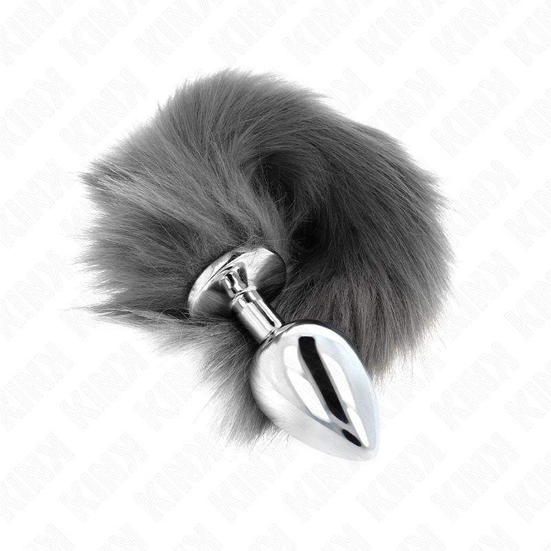 Dop Anal, Kink, Coada Sintetica, Marime L 10 X 4 CM Coada 40 CM Gri si Alb