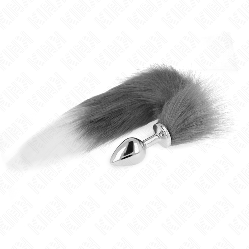 Plug Anal, Kink, Coada Sintetica, Marime M 8 x 3.5 CM / Coada 40 CM / Gri si Alb