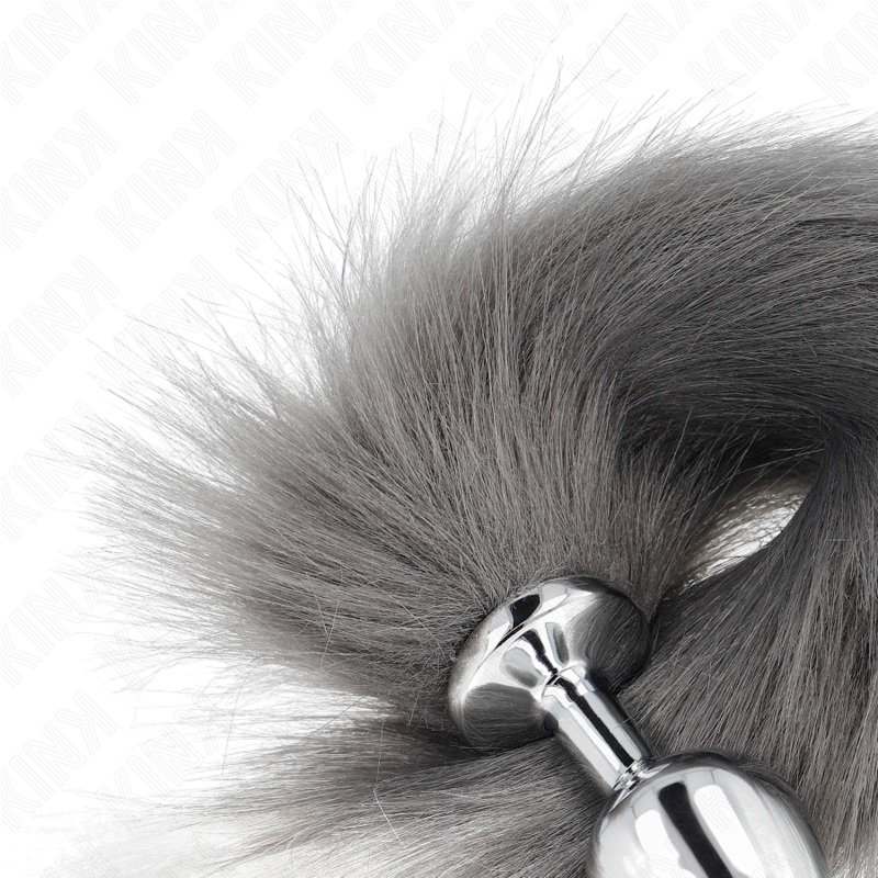 Plug Anal, Kink, Coada Sintetica, Marime M 8 x 3.5 CM / Coada 40 CM / Gri si Alb